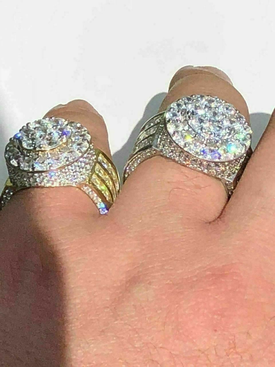 Men’s Large Solid 925 Silver 5ct CZ Pinky BIG RING 14k Gold Plated ICY HIP-HOP