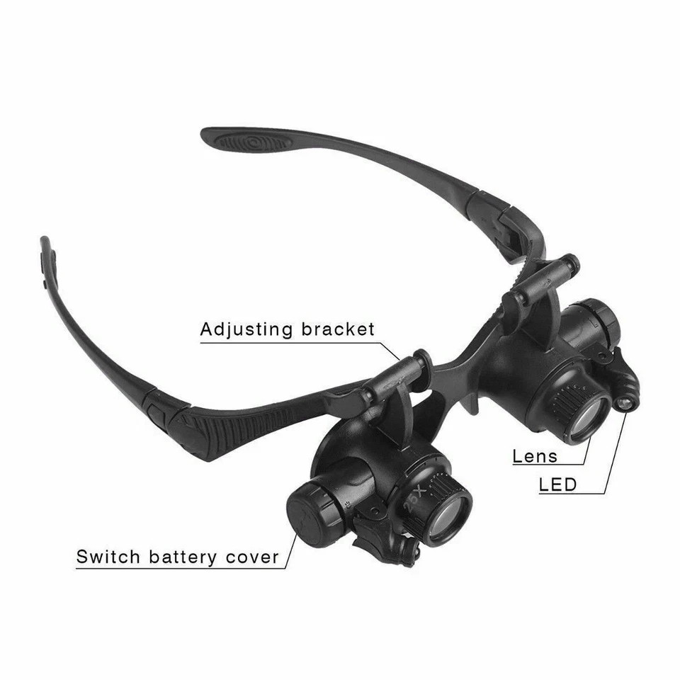 LED Light Headband Magnifying Glass Glasses Loupe Set Reading Craft Hobby 6 Lens