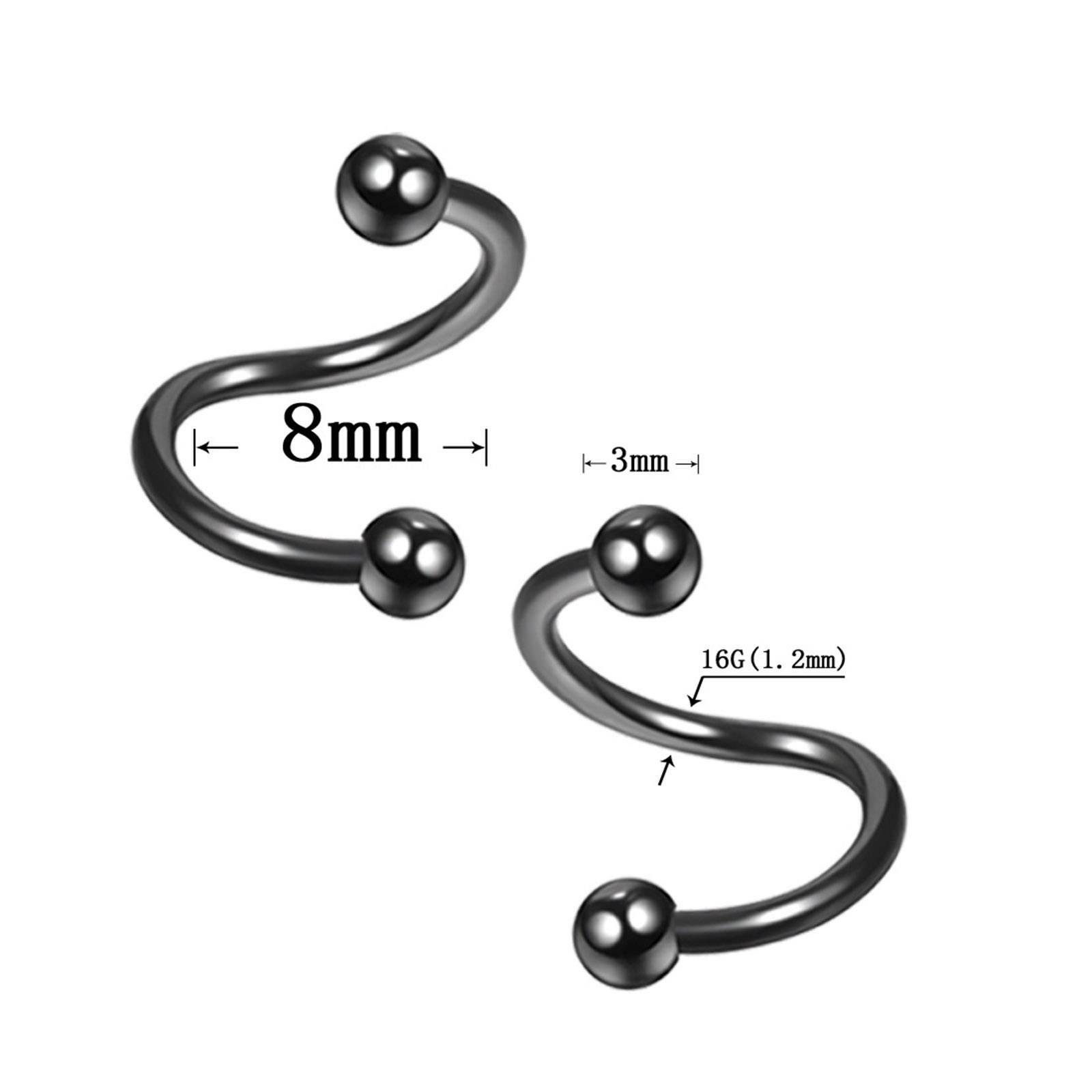 10pcs Ball Cone Spiral Twist Nose Ring 316L Steel Cartilage Tragus Earring 16G