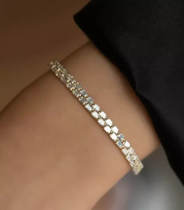 5Ct Baguette Lab Created Diamond Women’s Tennis Bracelet 14K Yellow Gold Plated
