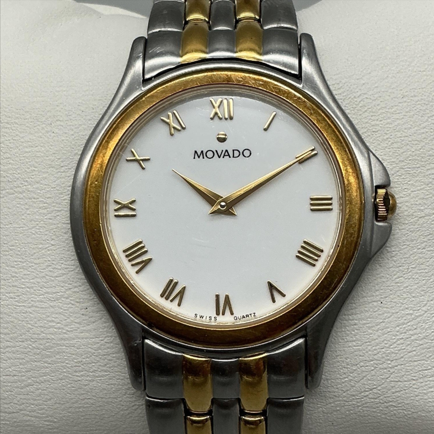 Vintage Movado Museum Mens Watch 35mm Two Tone Swiss New Battery 6.75″