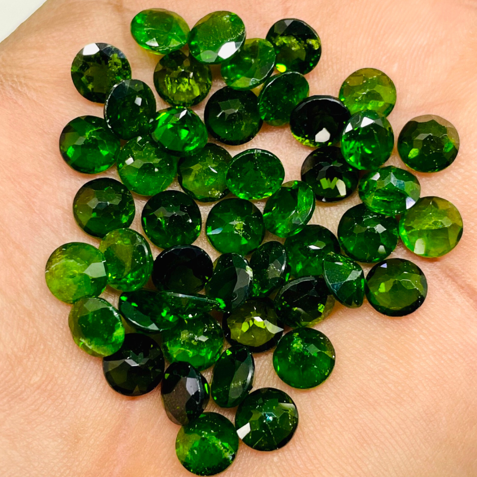 Natural Chrome Diopside 4 Pcs 7mm Round Cut Vivid Green Loose Gemstones Lot
