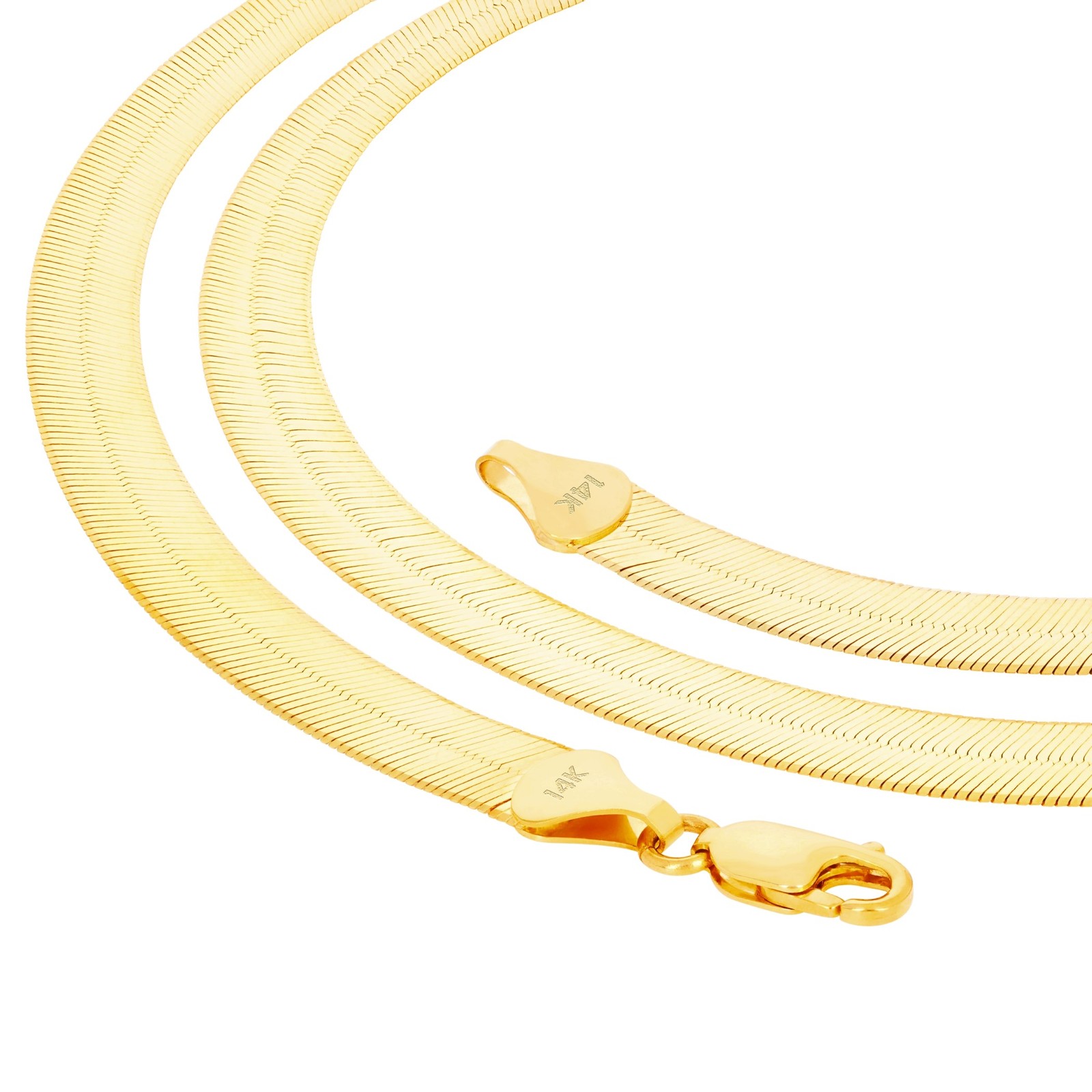 14K Yellow Gold Solid 3mm Herringbone Silky Flat Womens Chain Necklace 14″- 24″