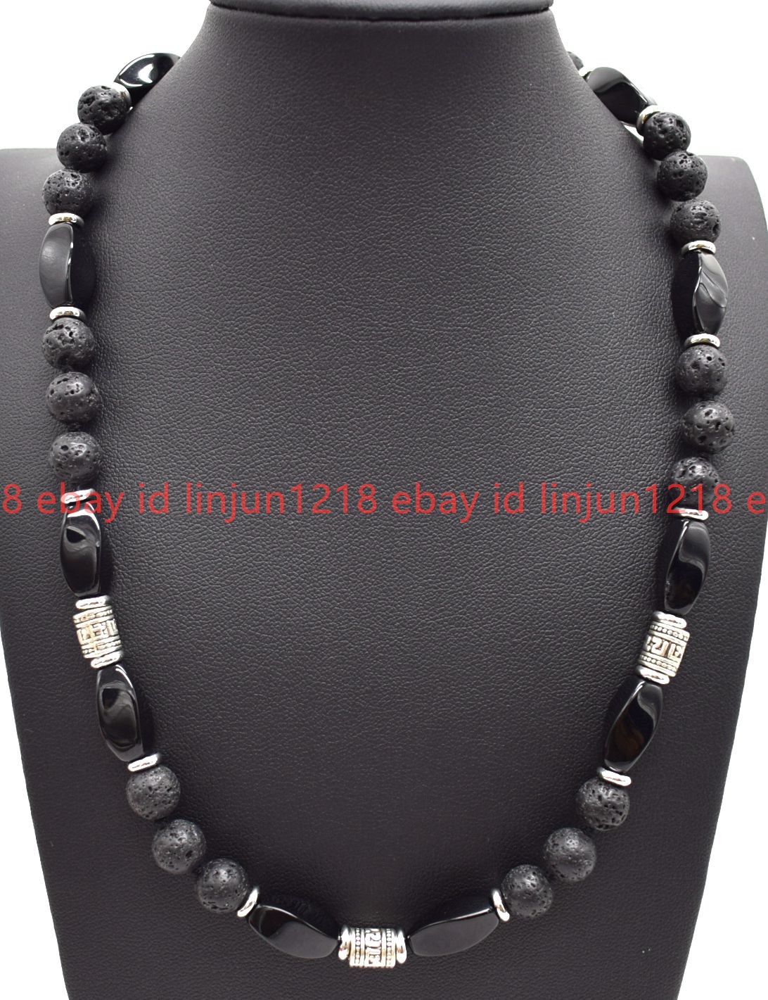 New Elegant Natural 8mm Black Lava Agate Gemstone Round Beaded Necklace 16-36in