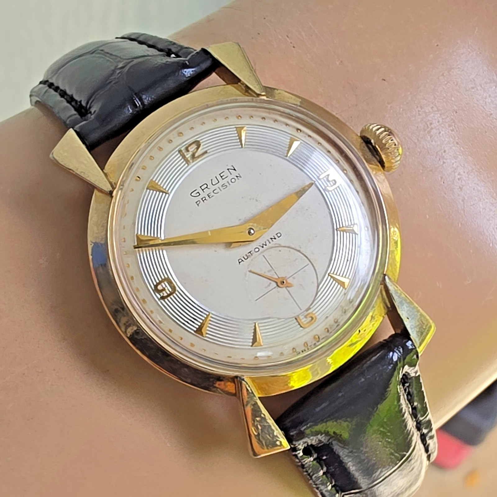 Vintage GRUEN men’s automatic watch 480/831 10K GF Concentric-circle dial 1952