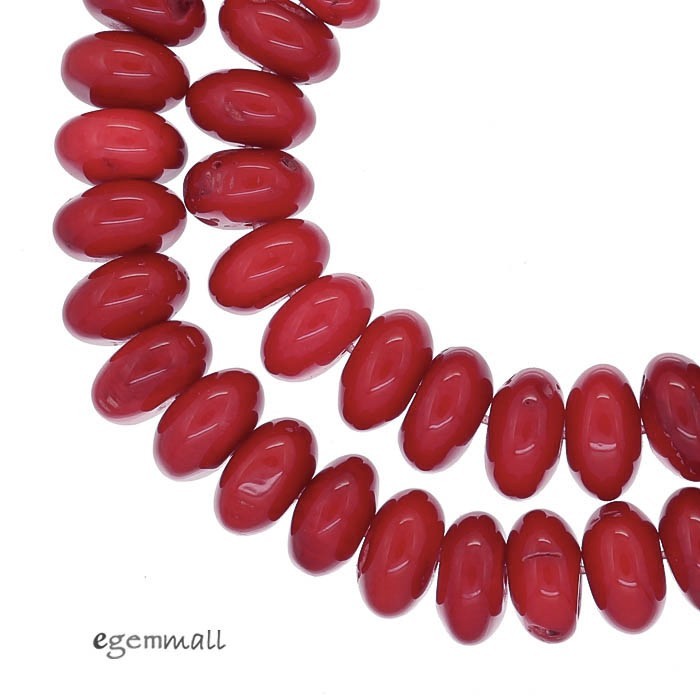 16″ Red Bamboo Coral Rondelle Roundel Beads 9.5 – 10mm #63099