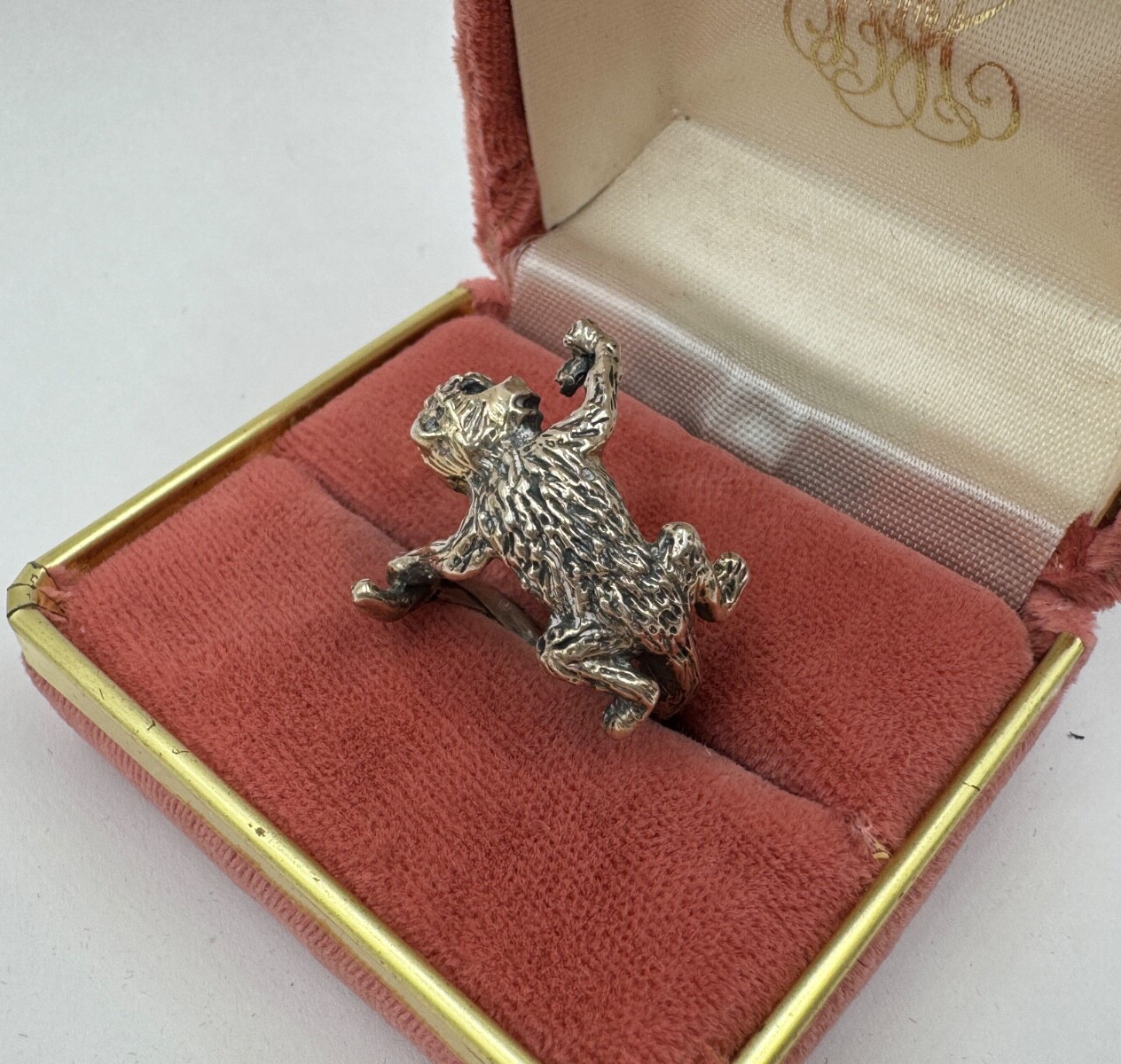 ABS UNIQUE MONKEY & BANANA STERLING SILVER UNIQUE RING SIZE 5.5 CUTE ADORABLE S