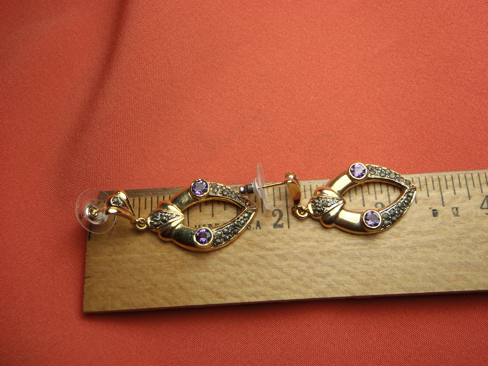 BEAUTIFUL Sterling Silver Marcasite & Purple Stone Earrings 7.7 Gram Lot 8018