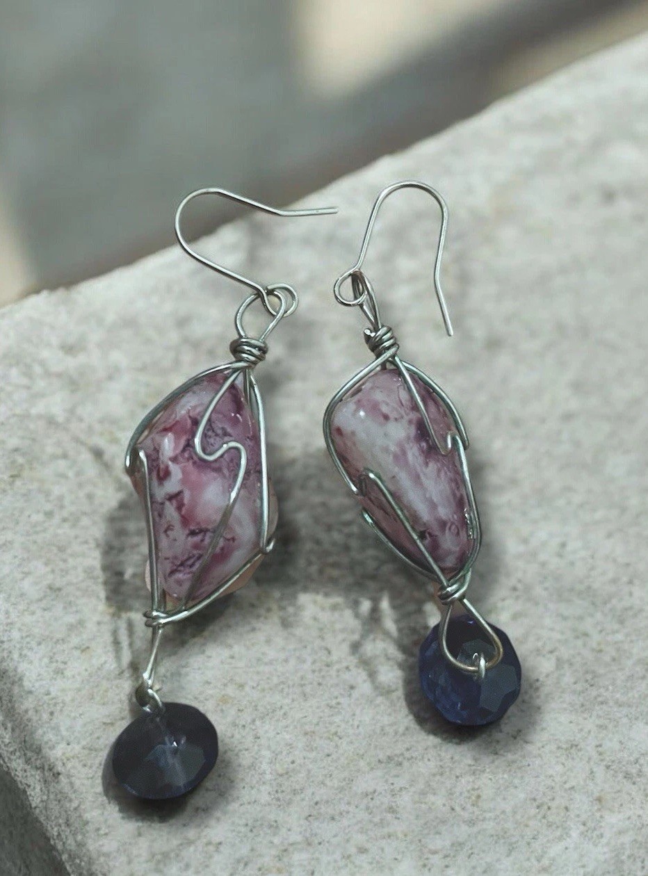 Purple and Silver Wrap Dangle Earrings