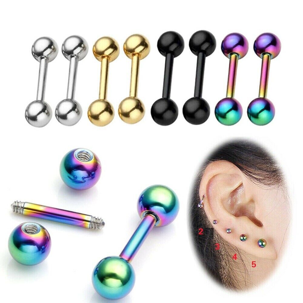 2Pcs Women Men Stainless Steel Stud Earrings Screw Back Round Ball Ear Piercing