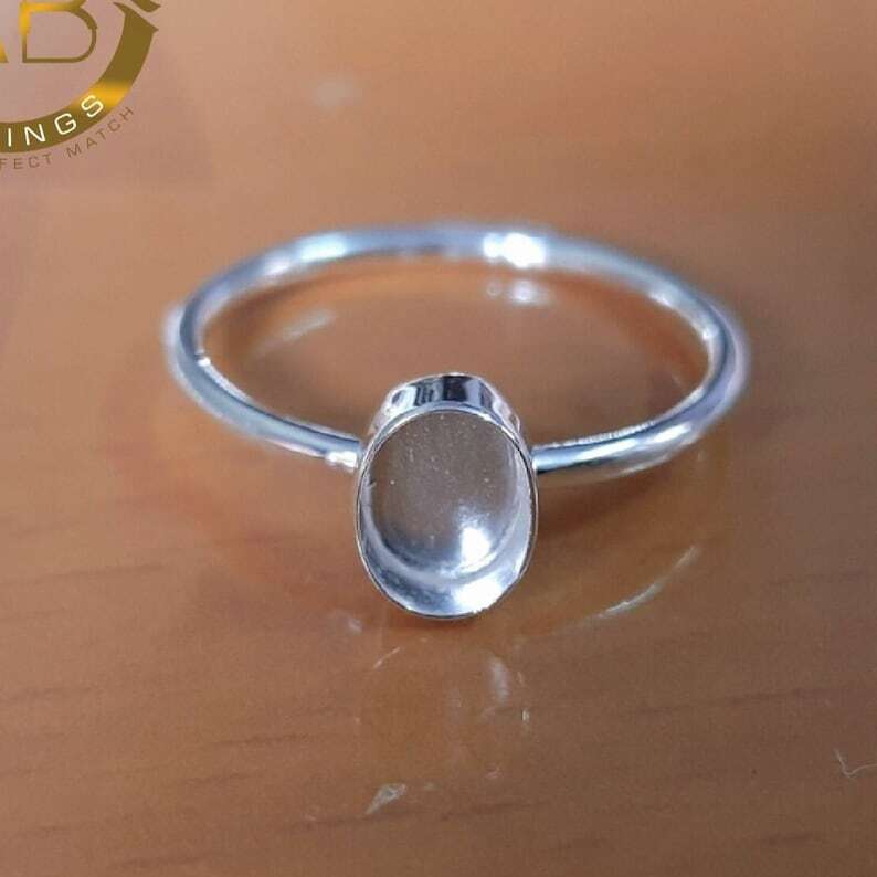 925 Sterling Silver Oval Smooth Band Blank Bezel Stone Setting Ring Supplies