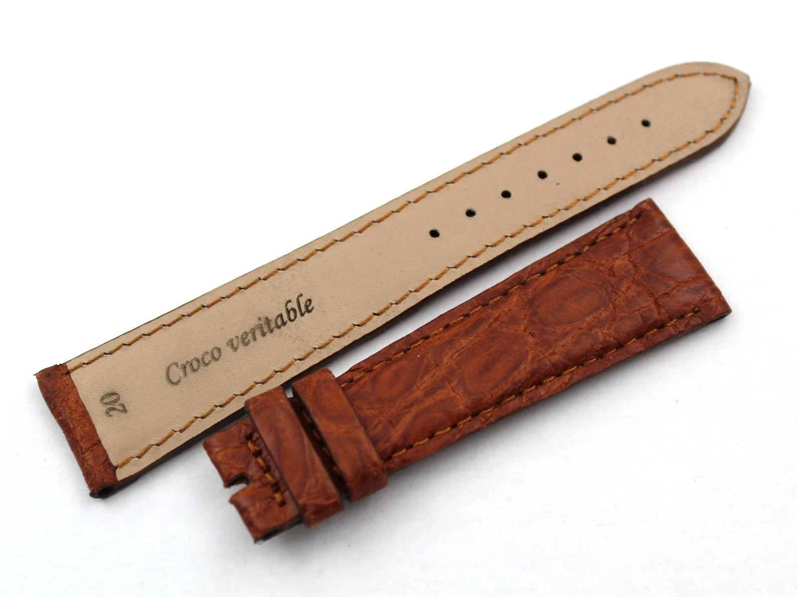 Burnt Brown Matte Crocodile Leather Strap 20/16mm Handmade New