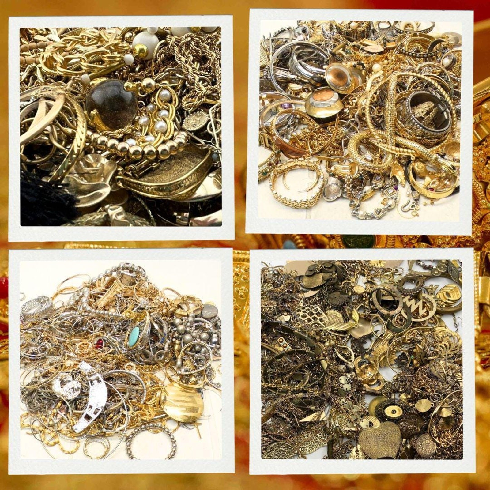 3 lbs Goldtone Costume Jewelry Jar Lot – Mystery Estate Unsearched VTG -READ