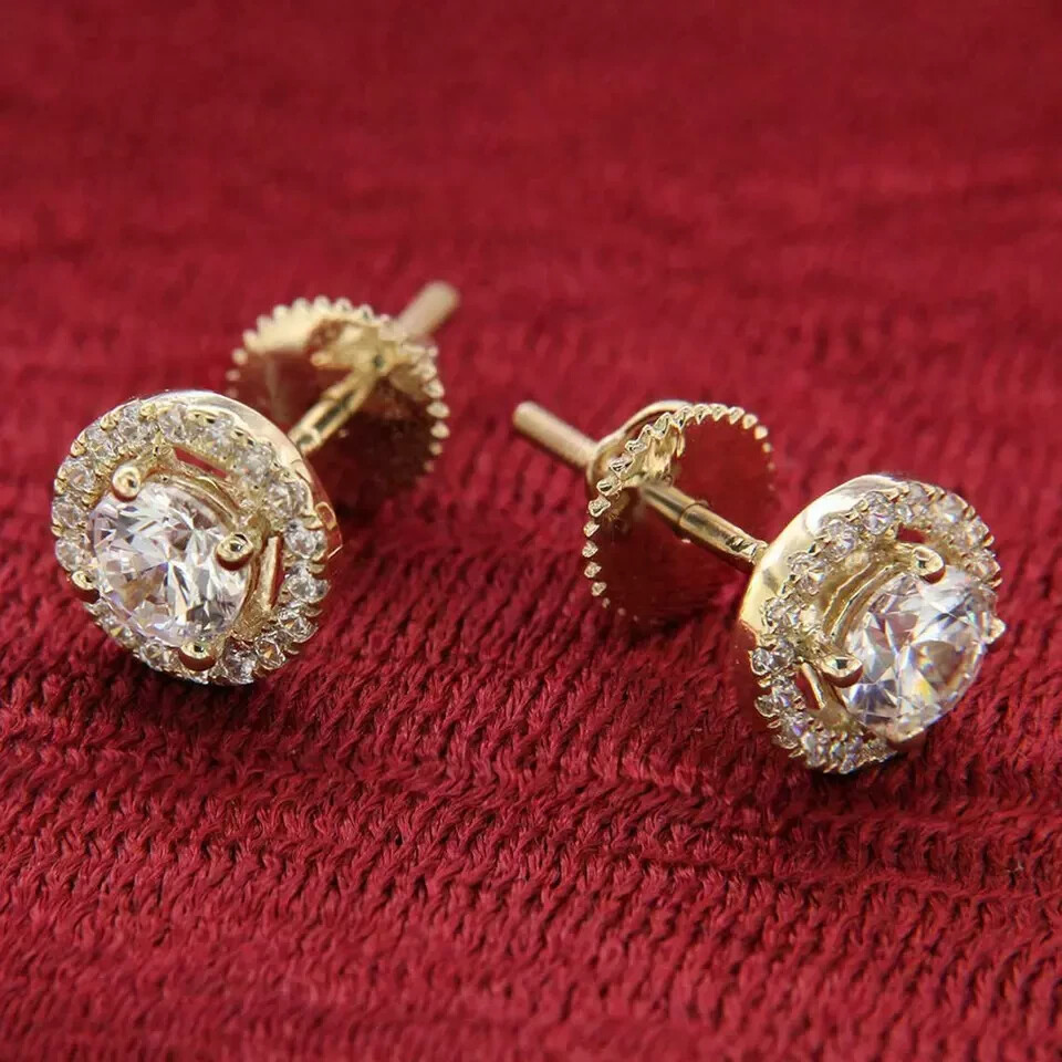 2 CT Lab Created Round Diamond Screw Back Womens Earrings 14K Yellow Gold Finish
