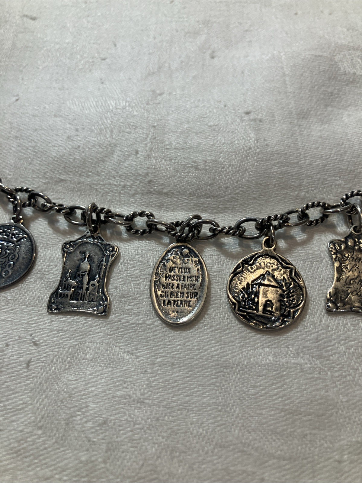 Beautiful Sterling Silver ATI Religious Catholicism Charm Bracelet