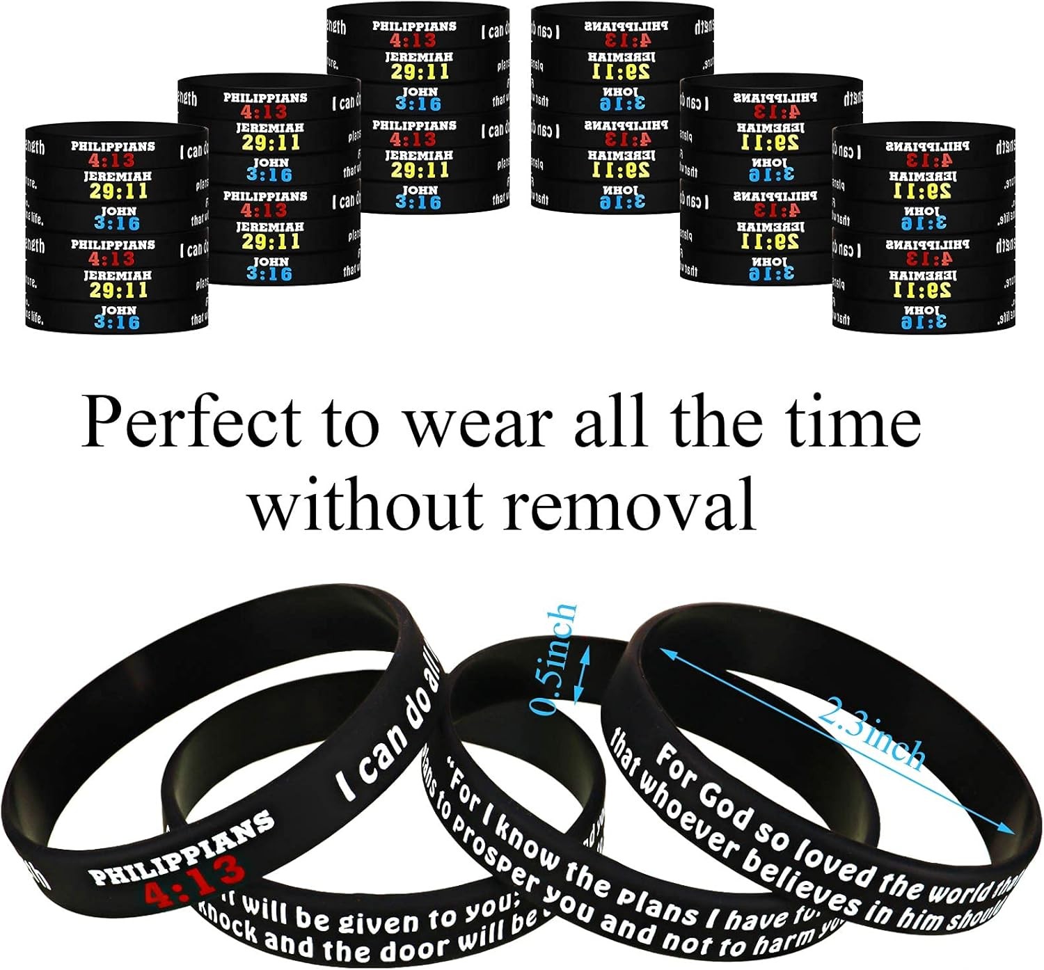 Inspirational Bible Verses Religious Christian Silicone Rubber Bracelets, 48 Pcs