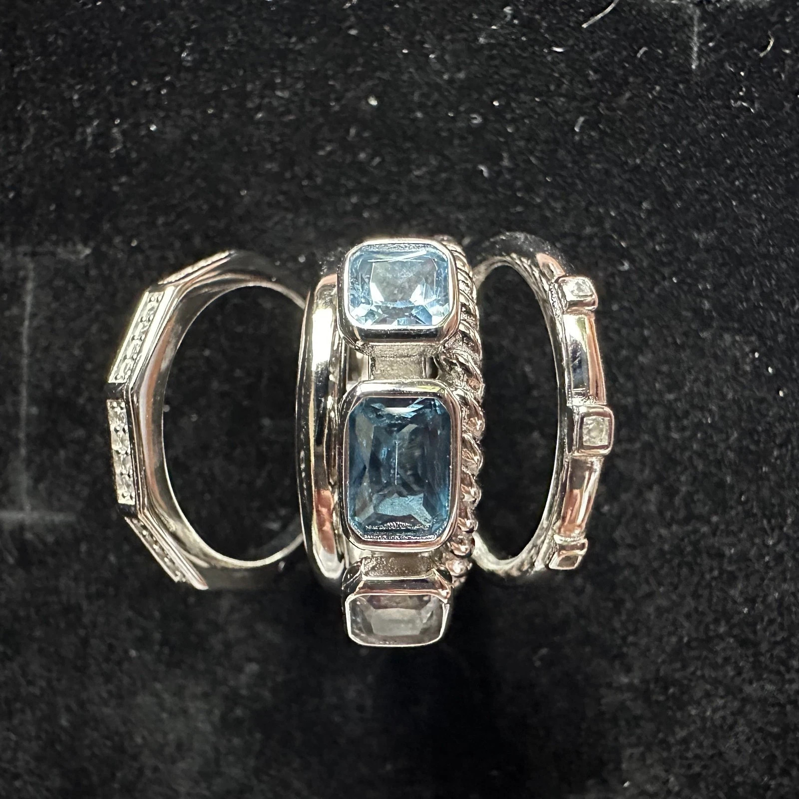 925 Sterling Silver 18K Gold Plated Blue Topaz Cable Stack Ring David Yurman