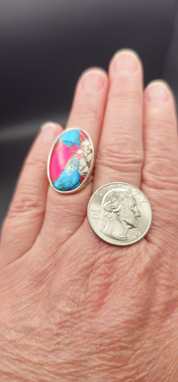 Cotton Candy Turquoise Sterling Silver Ring Size 7 Oval Pink Blue White 925