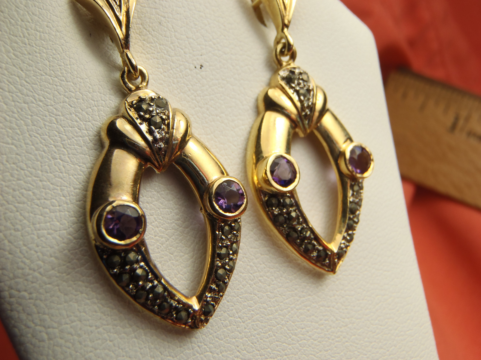 BEAUTIFUL Sterling Silver Marcasite & Purple Stone Earrings 7.7 Gram Lot 8018