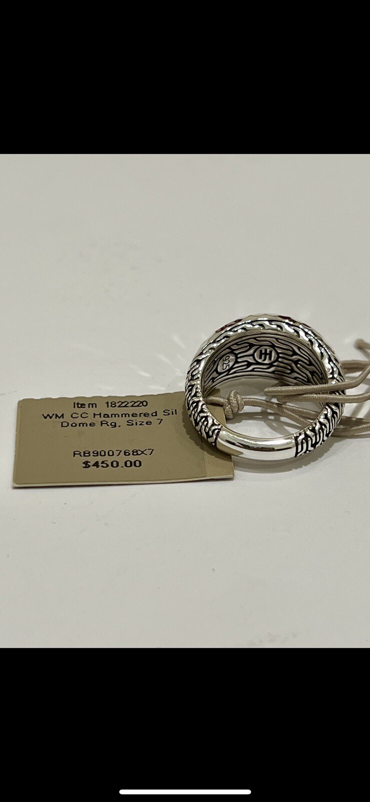 JH Sterling Silver Classic Chain Hammered & Dome Ring Size 7 (2 Rings)