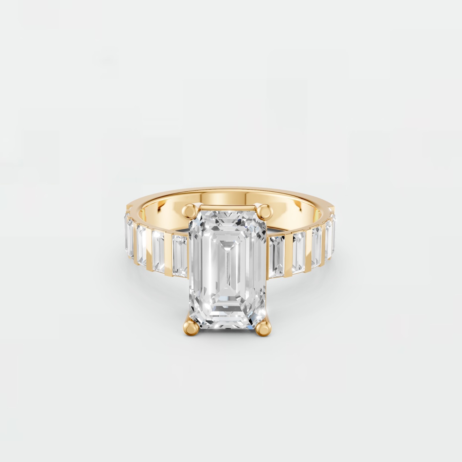 Emerald Cut Lab Grown Diamond Prong Setting Statement Engagement Ring