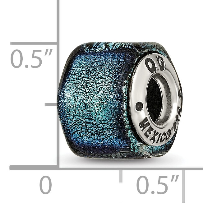 Silver Reflections Blue Dichroic Glass Bead QRS1482