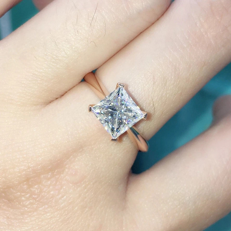 Princess Cut 2 Ct Lab Created Moissanite Solitaire Ring 14K Yellow Gold Plated