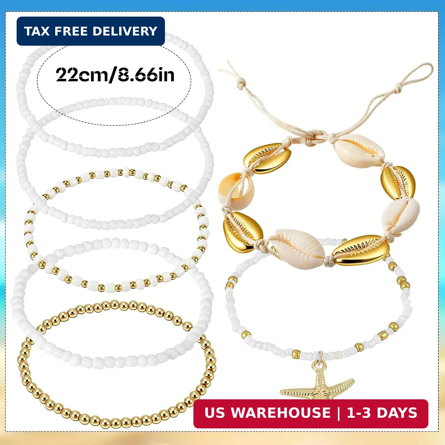 Ouligay 7PCS Boho Shell Ankle Bracelet Shell Beaded Ankle Bracelets for Women, S