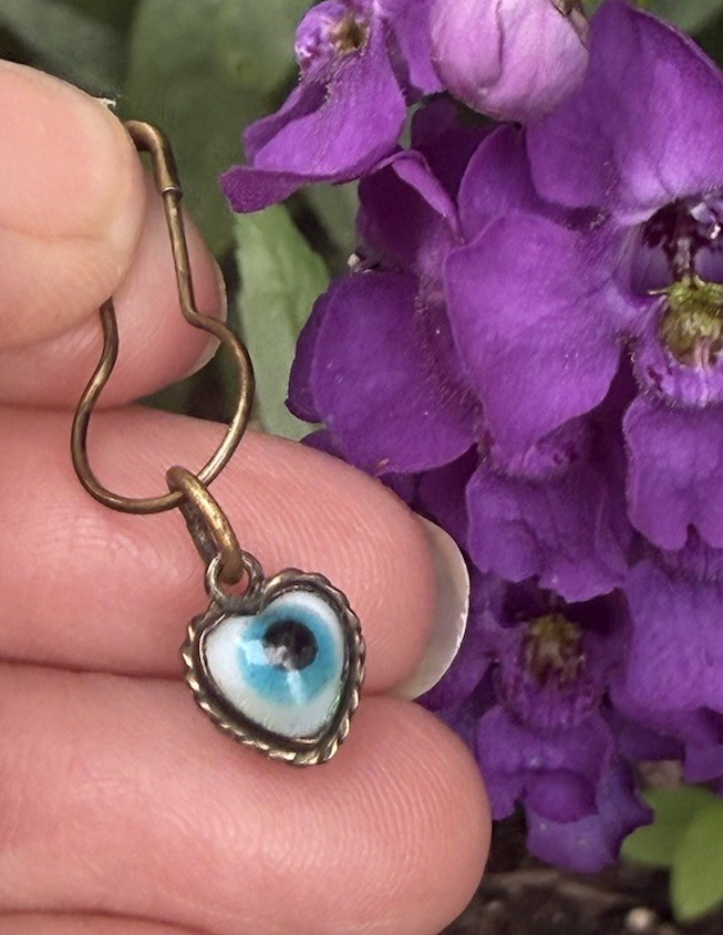 Antique 1900s Victorian Glas Evil Eye Brass Pendant Amulet Good Luck Protection