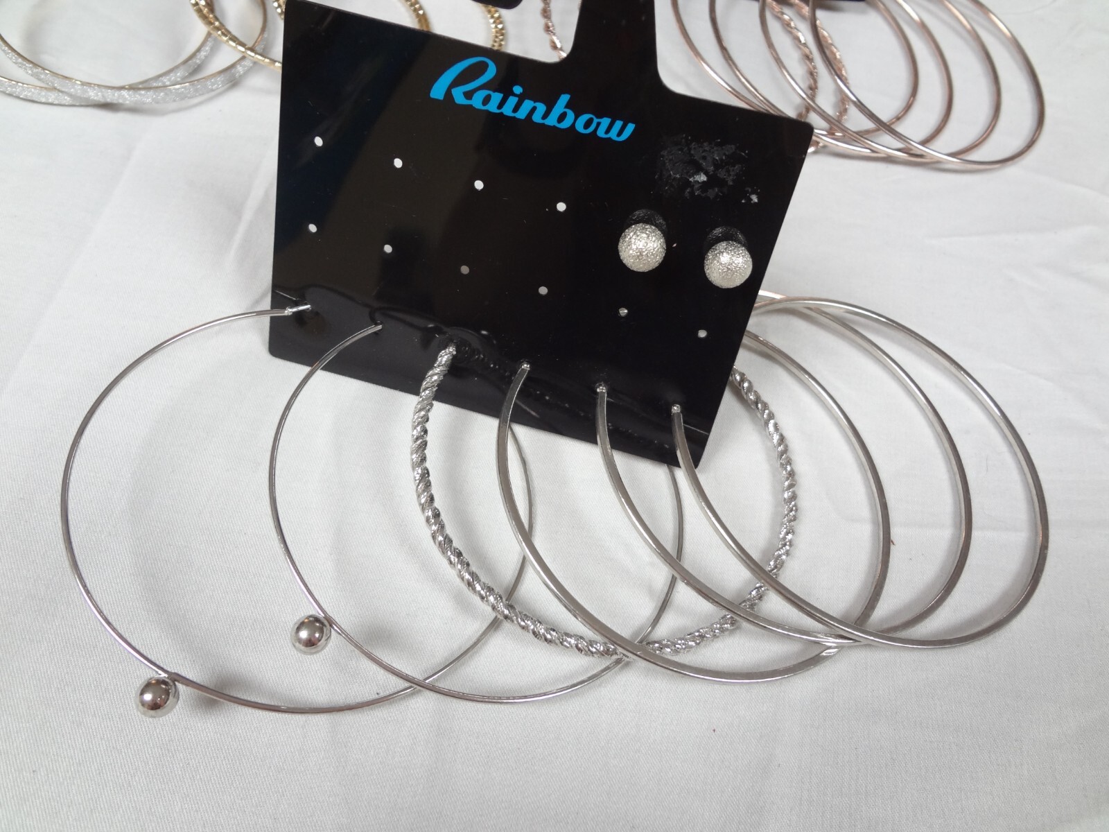 3 PACK LOT RAINBOW BRAND LARGE HOOP EARRINGS WITH 1 PAIR OF STUDS