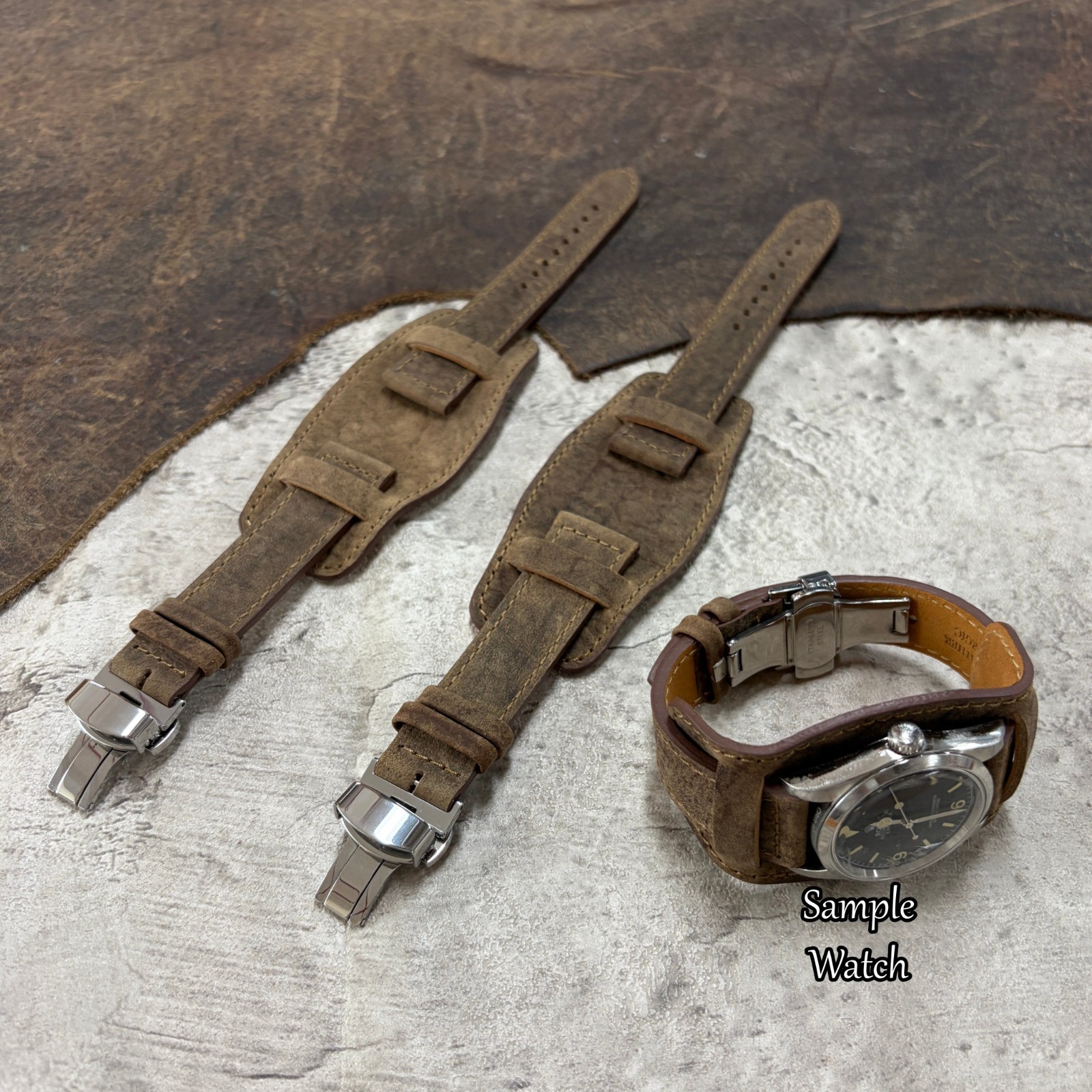 Deployment Buckle Bund Style Vintage Leather Watchband Strap 18/20/22mm #94H