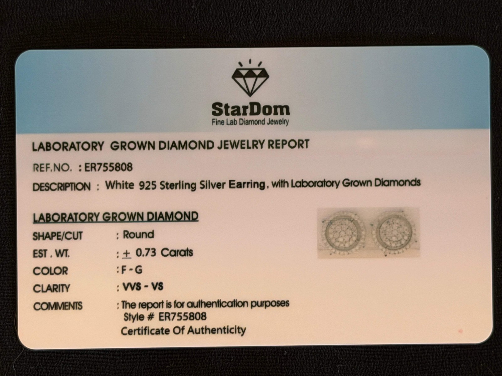 .73 CARAT CERTIFED LAB GROWN DIAMONDS STERLING SILVER RHODIUM PLATED 12 MM STUDS