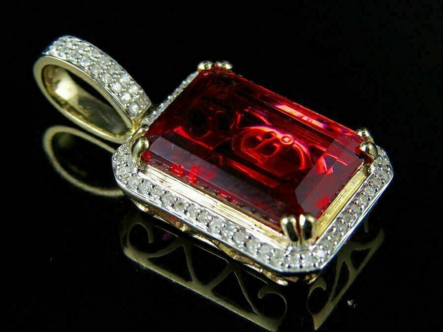1.22ct Red Centered Stone Mossainite Yellow Gold Plated Sterling Silver Pendant