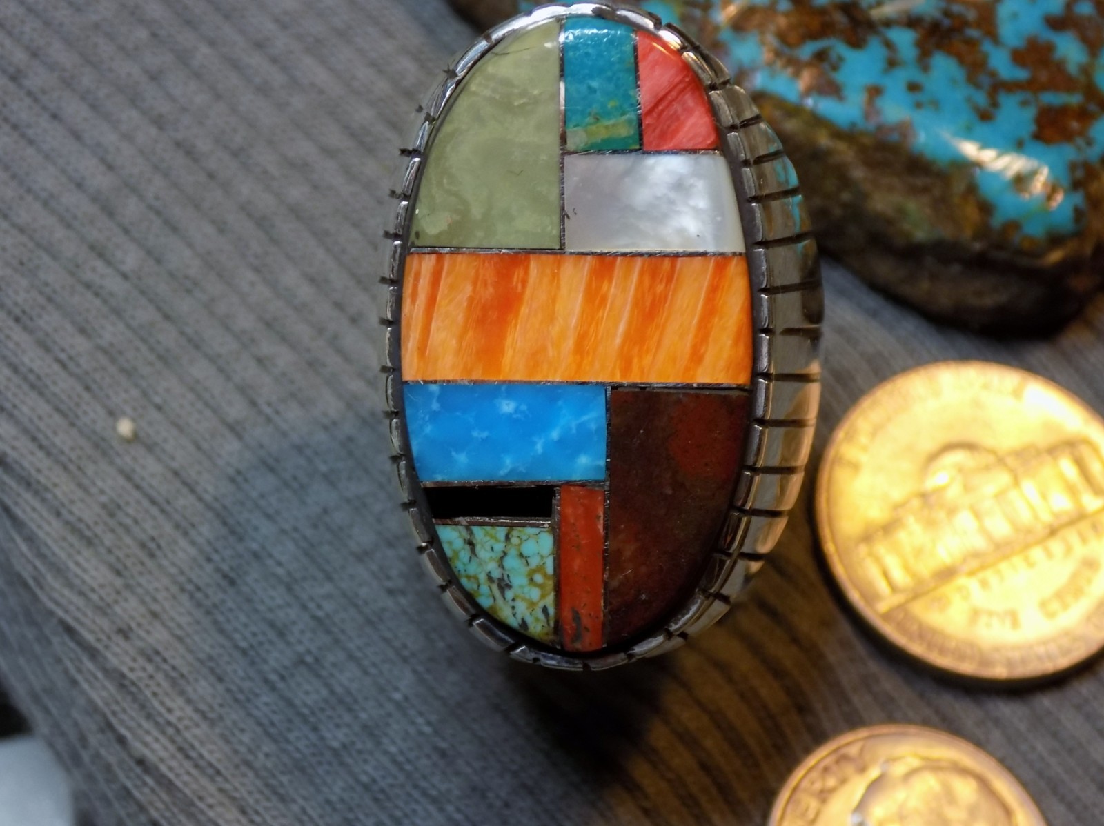 New Mens Ring Sterling Silver Multi Stone Turquoise Navajo Trevor Jack Size 12