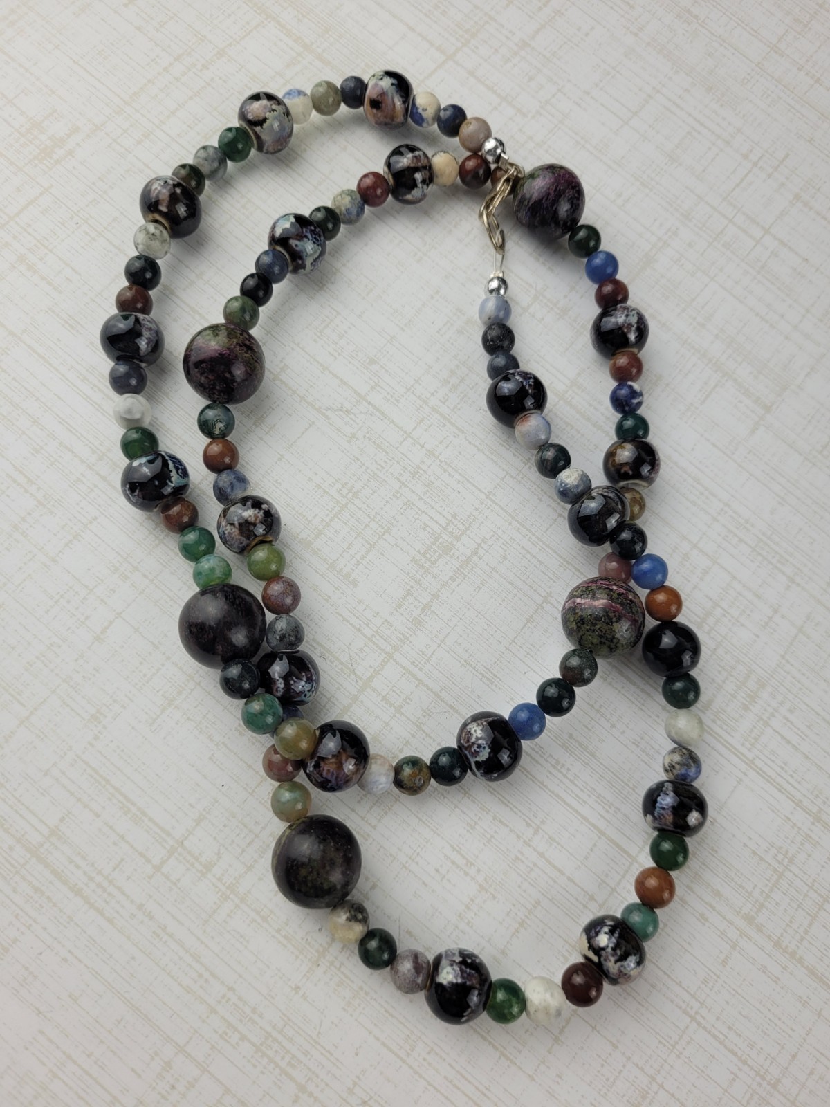 Multicolor Multi Size Round Agate Bead Necklace 28″