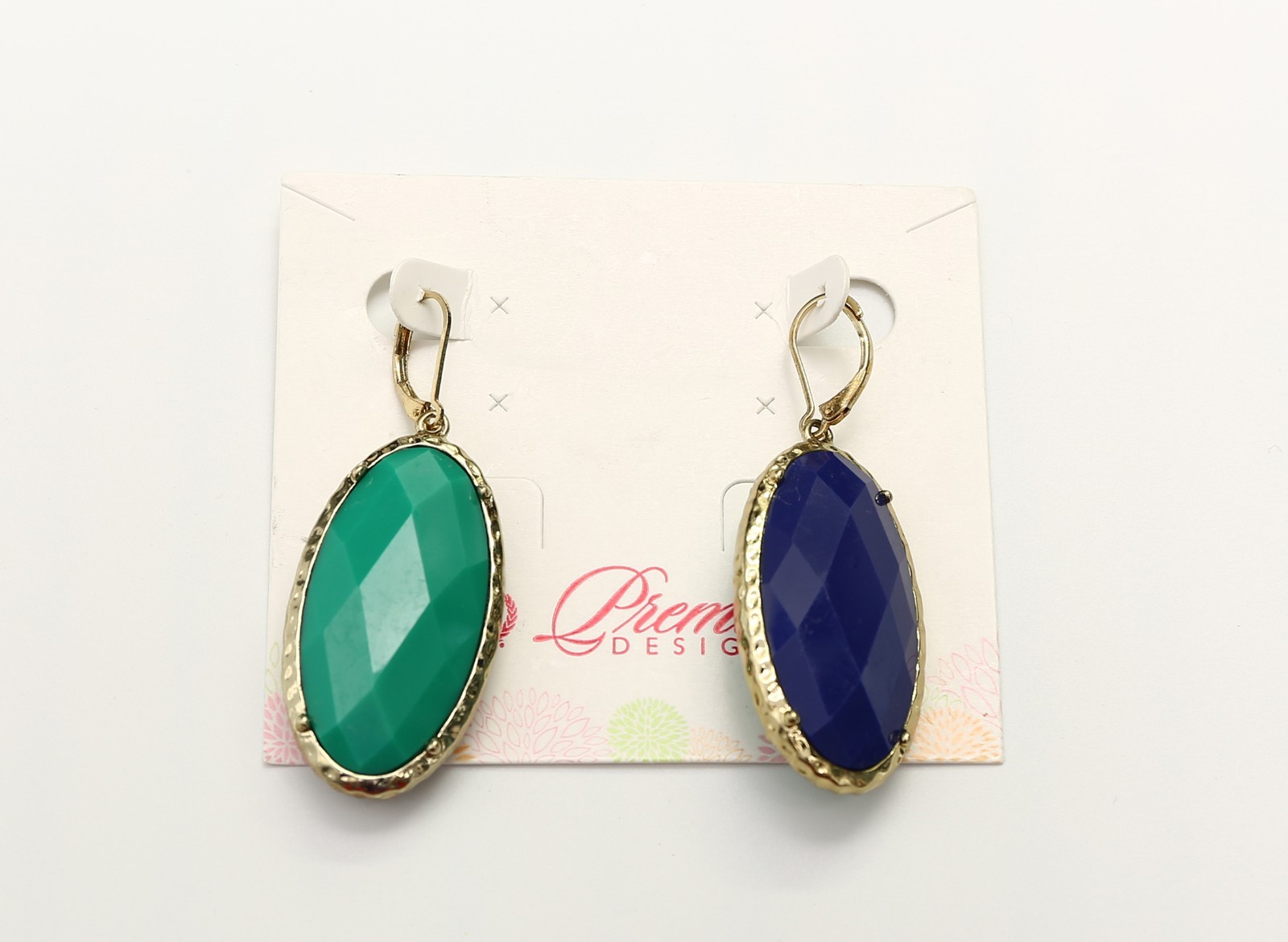 Premier Designs CeCe Reversible Blue Green Gold Tone Leverback Drop Earrings