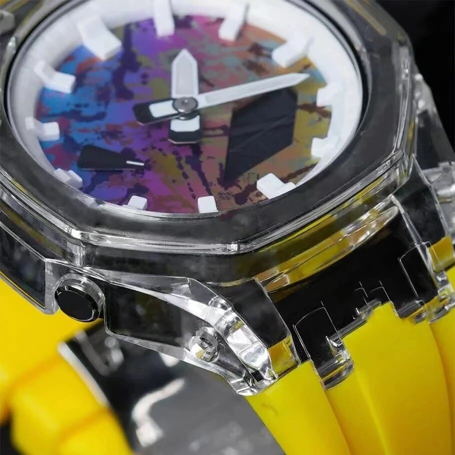 Transparent Case Bezel With Rubber Band Strap Mod Kit For Casio GA2100/GA2110