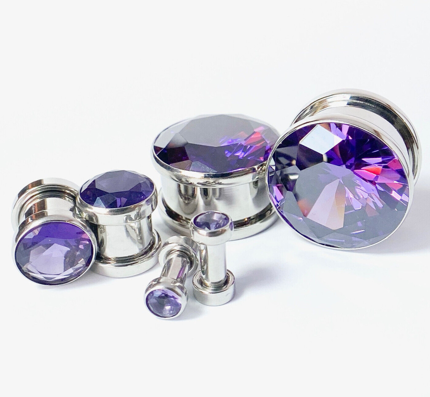 PAIR Large Purple Gem Screw Fit Tunnels Plugs Gauges – select size 6g up to 20mm