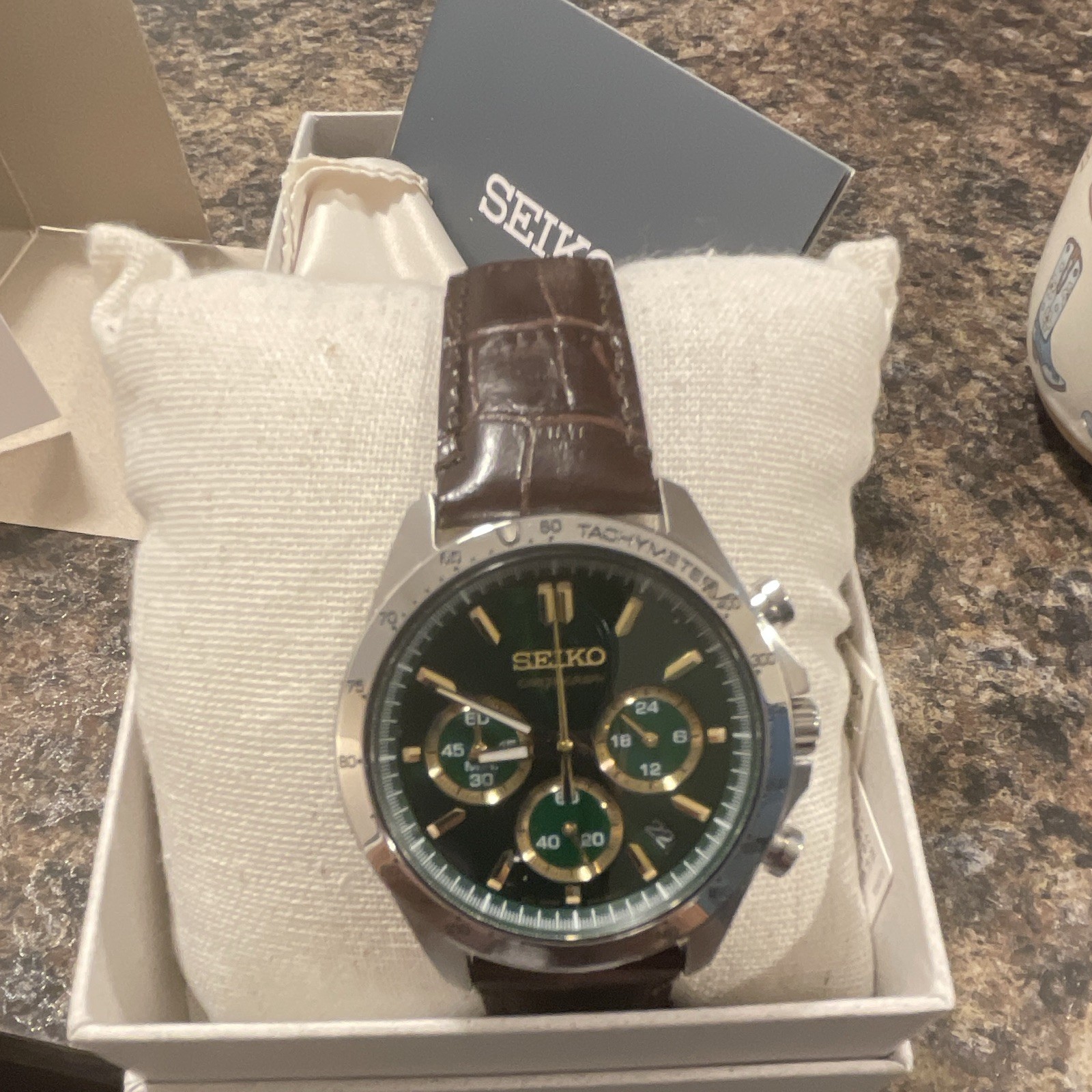 SEIKO Spirit SBTR017 Green Chronograph Quartz Leather band Men Watch New