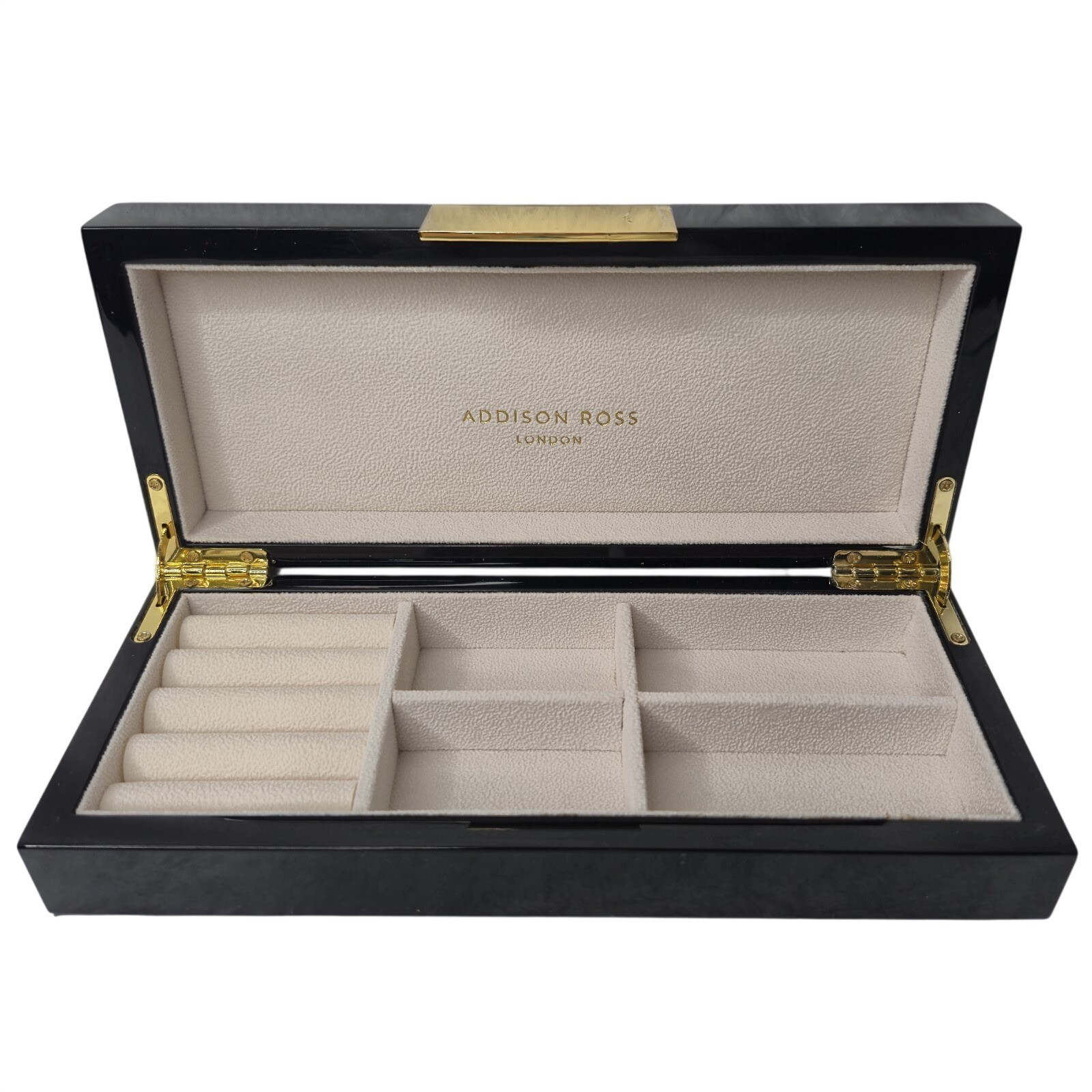 Addison Ross Ross LTD Polished Lacquer Wood Jewelery Box Glossy Black 4″x9″ NWOB
