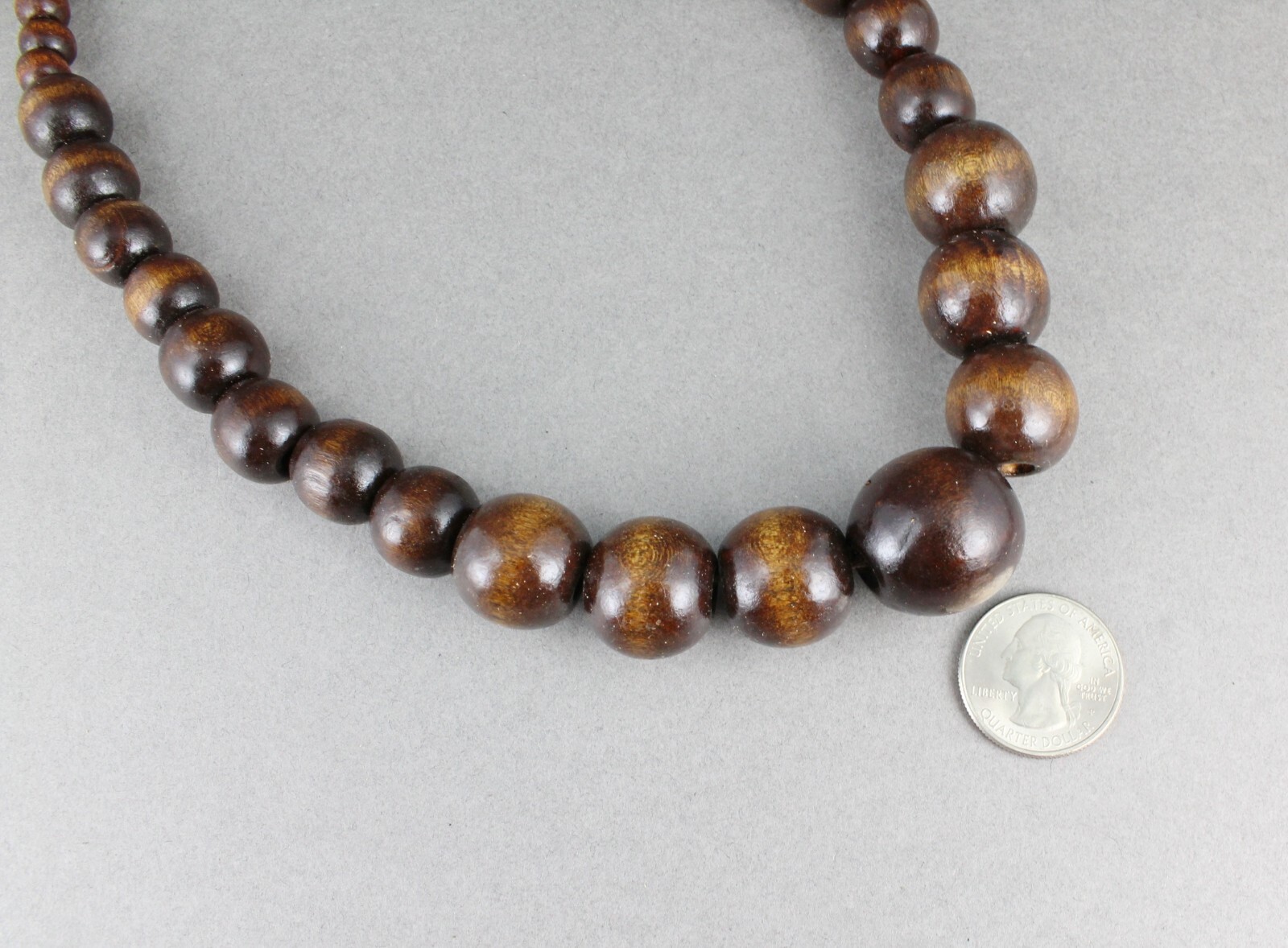 Dark Brown wood necklace bead big chunky beaded 18-19.5″ long necklace wooden
