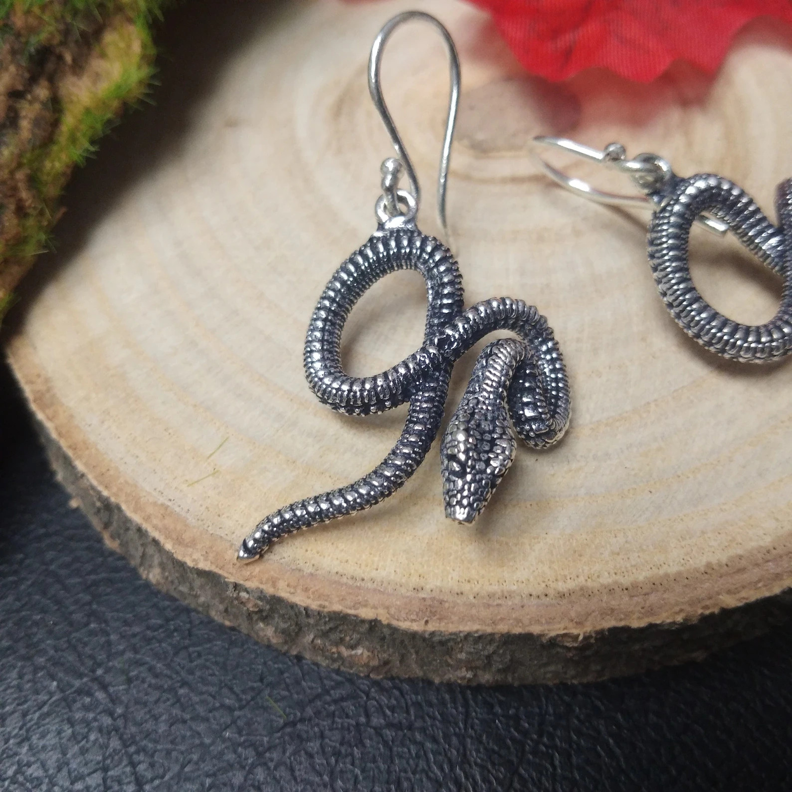 Dangling Brass Snake Earrings | Gothic, Norse, Wiccan Jewelry