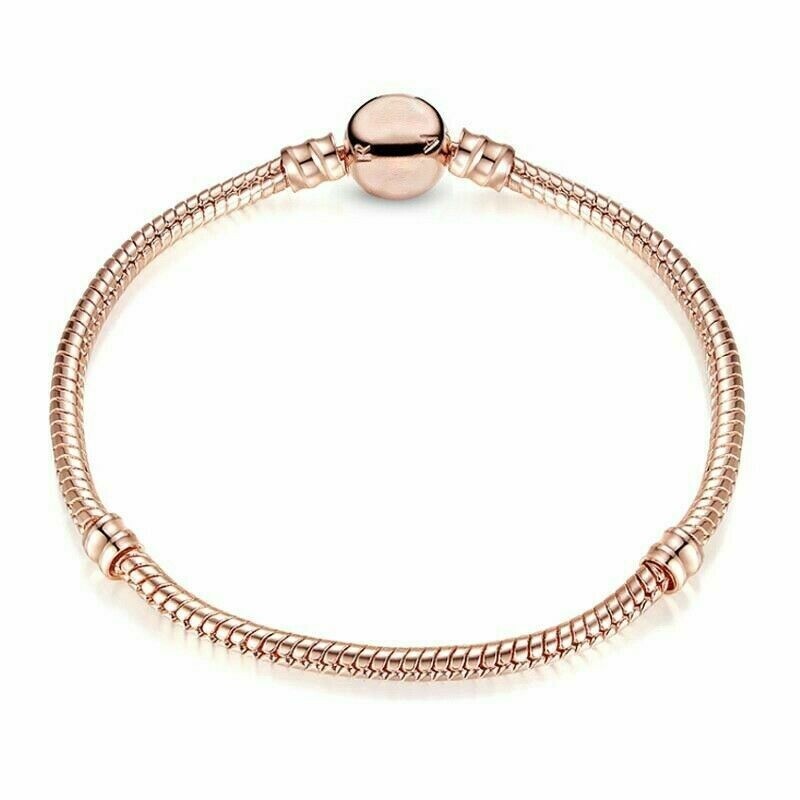 European Charm Bracelet Adjustable Snake Chain Rose Gold Heart Free Gift Bag