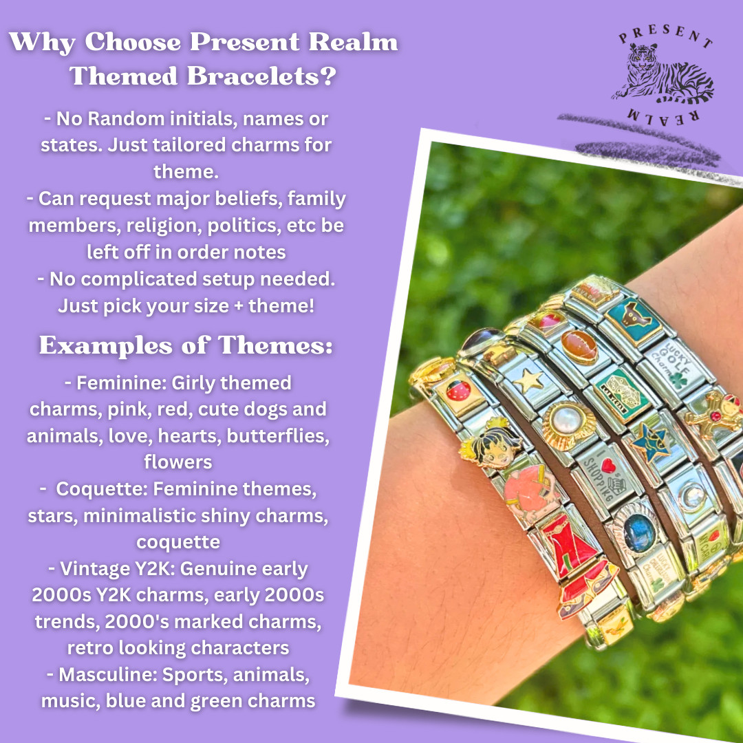 Vintage Italian Charm Bracelet – Themed & Sized, Stainless Steel, Nostalgic Jewe