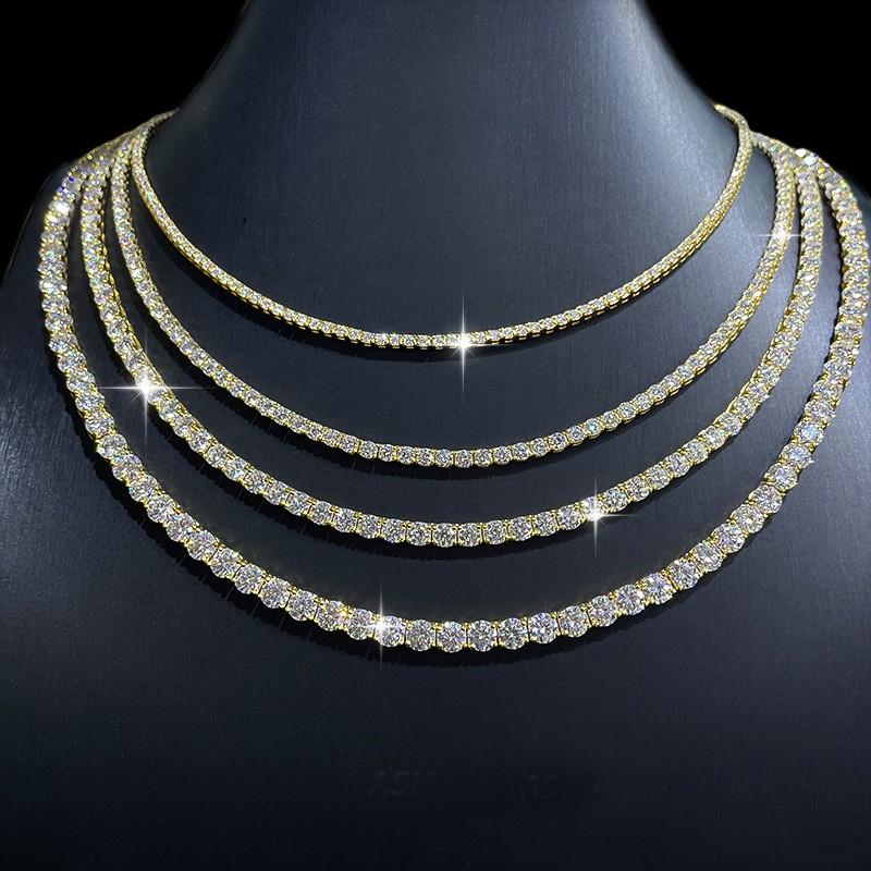 2-6.5mm VVS1 MOISSANITE Tennis Chain Necklace S925 Sterling Silver – Men Women