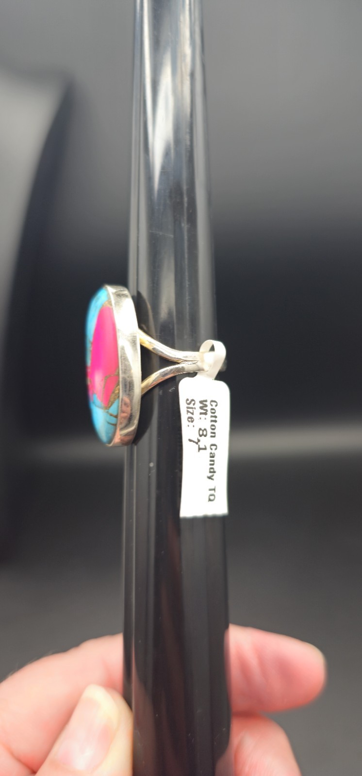 Cotton Candy Turquoise Sterling Silver Ring Size 7 Oval Pink Blue White 925