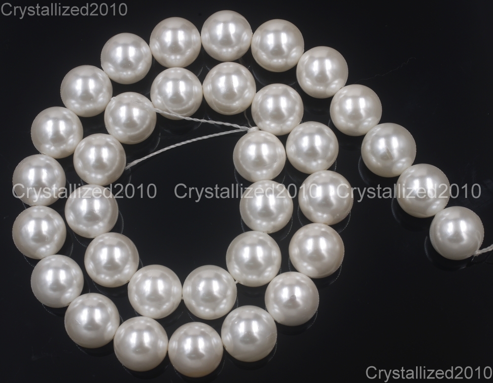 Natural White Oyster Shell Pearls Round Beads 5mm 6mm 8mm 10mm 12mm 14mm 15.5″