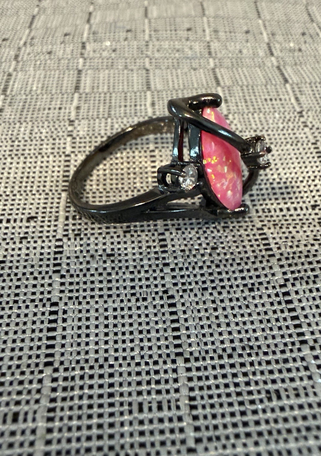 Solid 10k Black Gold Pink Opal Gothic Ring