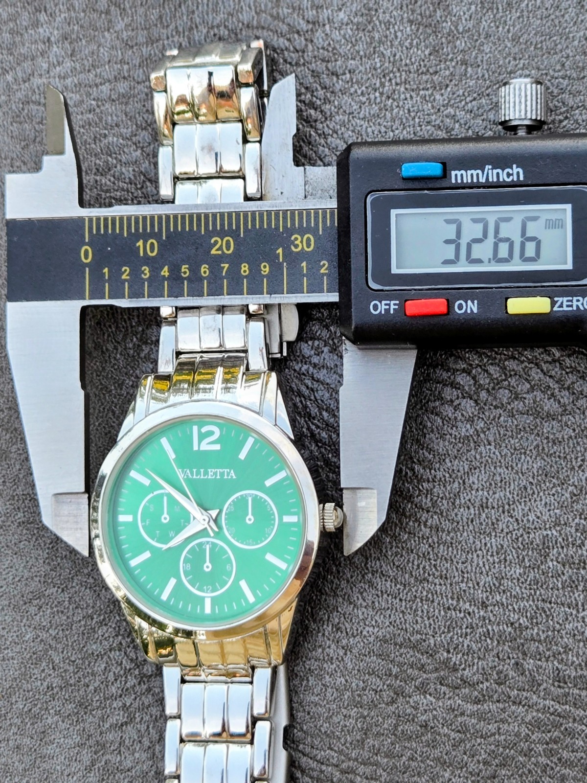 VALLETA Watch Unique Green Dial Silver Tone Bracelet
