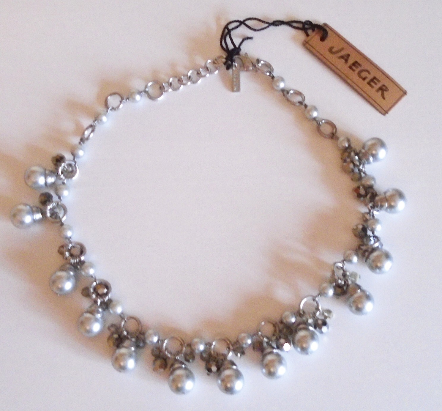 Jaeger Oversized Faux Pearl Statement Necklace silver-tone signed New Tags BNWT